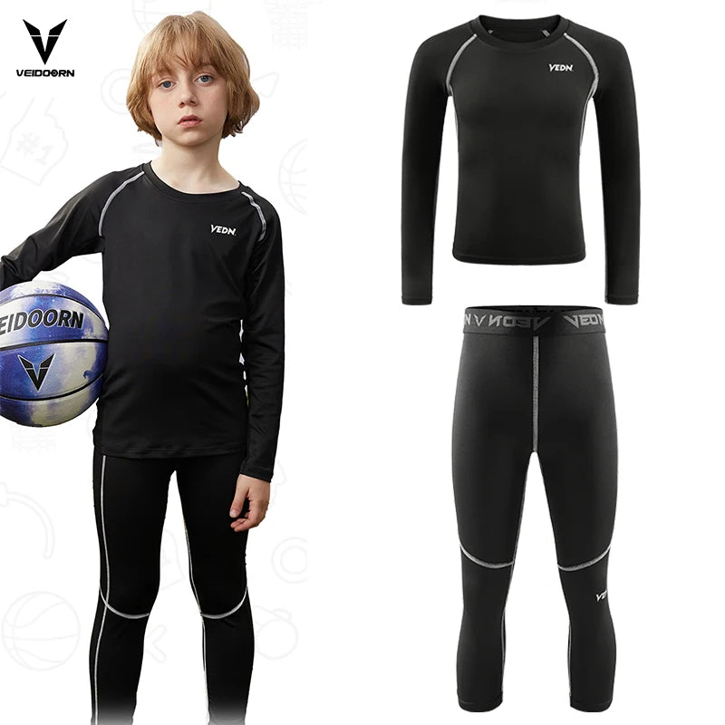 Kids Football Skins Set – Compression Base Layer Top & Leggings for Training | Youth Thermal Sports Underwear
