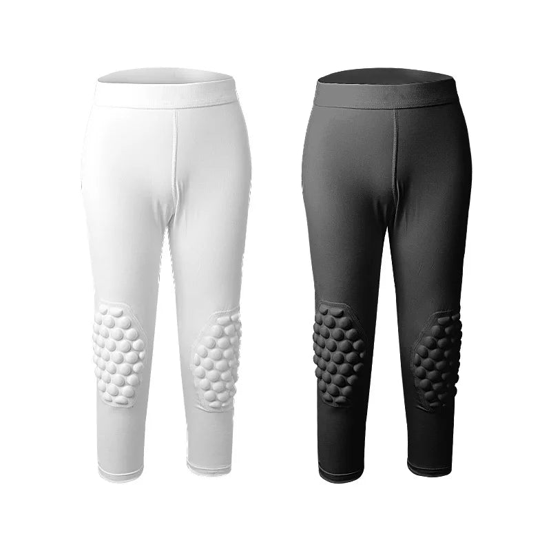 Kids 3/4 Compression Leggings with Knee Protection – Football & Basketball Skins for Junior Training