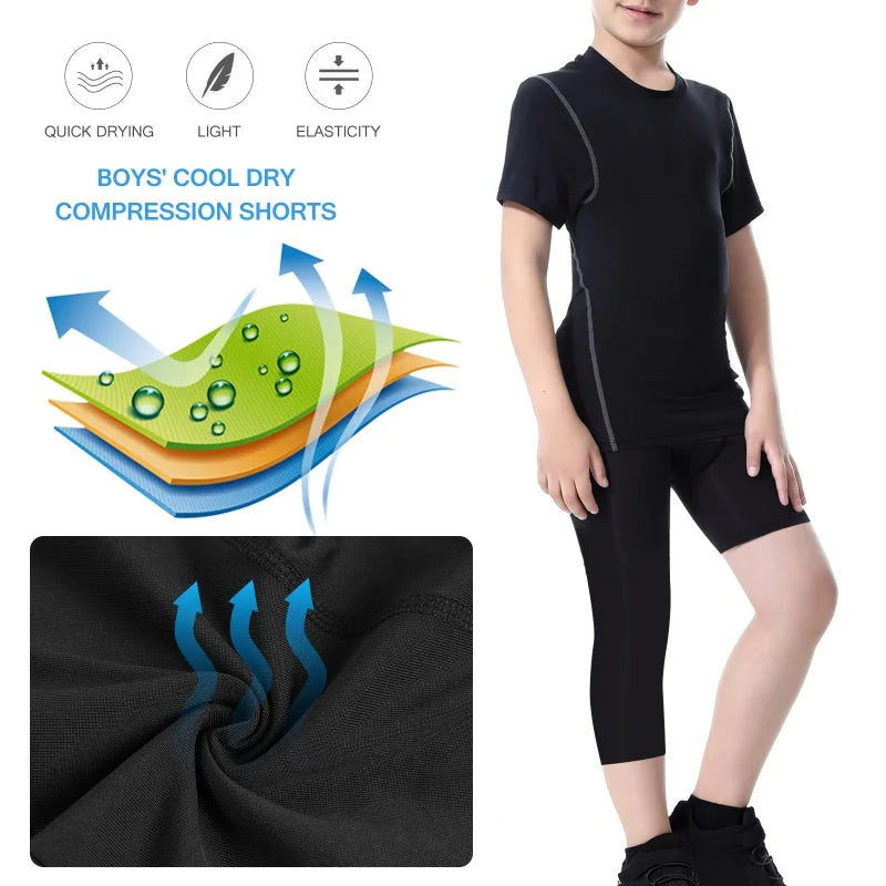 Kids Football Skins Compression Leggings – Boys Sports Base Layer Tights for Training, Running & Football