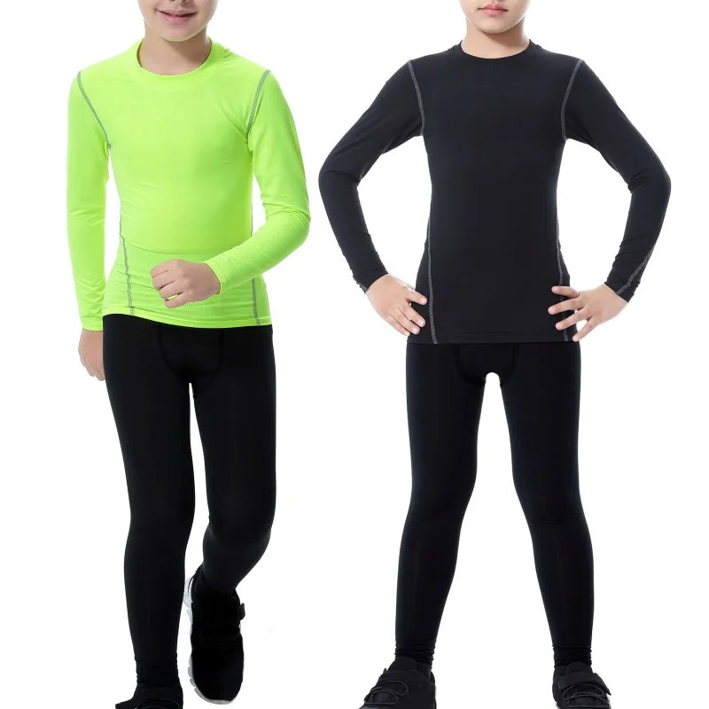 Kids Football Skins Compression Leggings – Boys Sports Base Layer Tights for Training, Running & Football