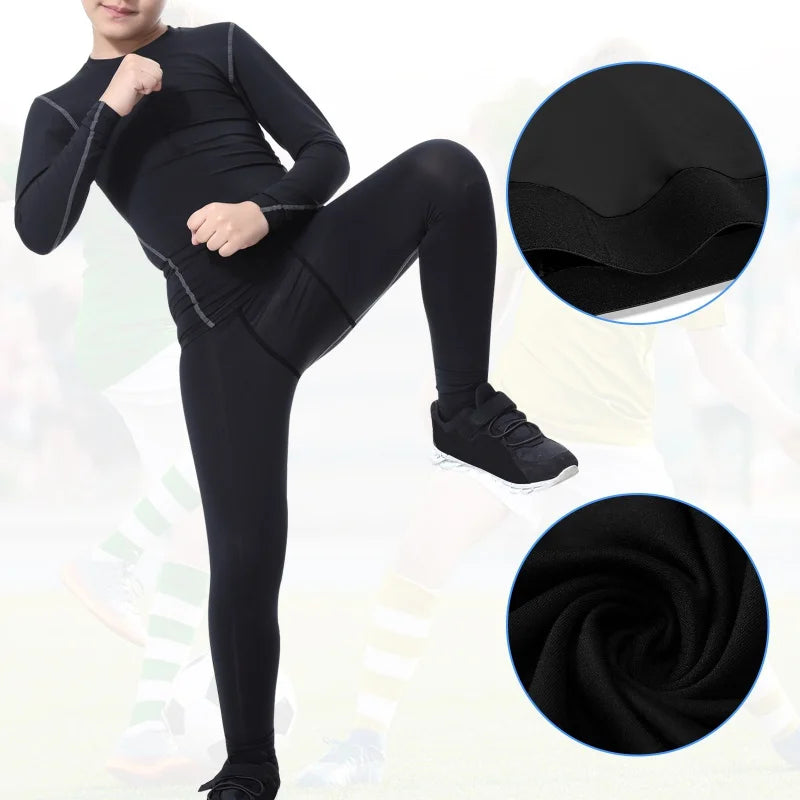 Kids Football Skins Compression Leggings – Boys Sports Base Layer Tights for Training, Running & Football