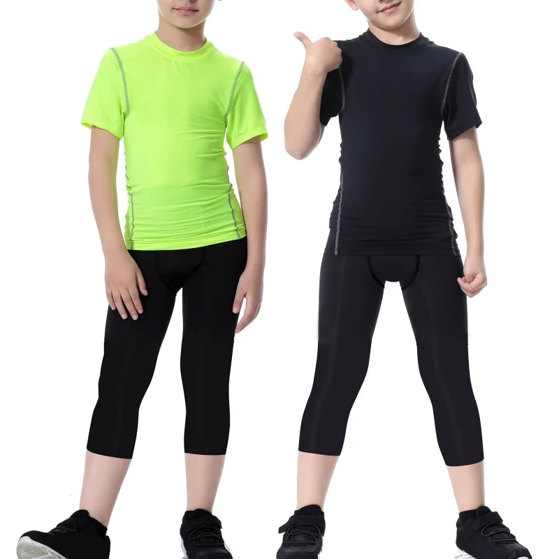 Kids Football Skins Compression Leggings – Boys Sports Base Layer Tights for Training, Running & Football