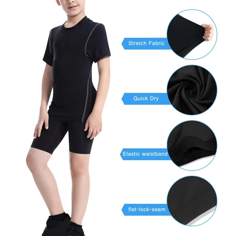 Kids Football Skins Compression Leggings – Boys Sports Base Layer Tights for Training, Running & Football